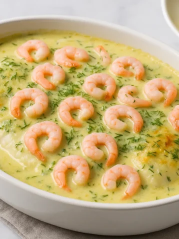 Fiskgratäng med dill och räkor