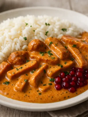 Korv stroganoff med ris