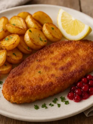 Schnitzel med stekt potatis
